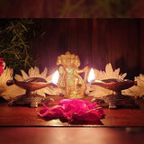 Indian Diwali Oil Lamp Pooja Diya Brass Light Puja Decorations Mandir Decoration Items Handmade Table Home Backdrop Decor Lamps Made in India Decorative Tortoise Turtle Leaf Vilakku Set of 2 - Gold - Divya Mantra