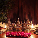 Laxmi Ganesh Saraswati Idol Home Temple Decor Mandir Room Decoration Accessories Indian Hindu Lord Diwali Pooja Murti Puja Articles God Brass Statue Interior Decorative Showpiece Items - Golden - Divya Mantra