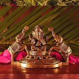 Sri Ganesh Idol Home Temple Decor Mandir Room Decoration Accessories Indian Hindu Lord Ganesha Diwali Pooja Ganpati Elephant Murti Puja Articles God Brass Statue Interior Decorative Showpiece - Golden - Divya Mantra