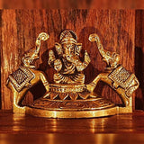 Sri Ganesh Idol Home Temple Decor Mandir Room Decoration Accessories Indian Hindu Lord Ganesha Diwali Pooja Ganpati Elephant Murti Puja Articles God Brass Statue Interior Decorative Showpiece - Golden - Divya Mantra