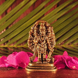 Panchmukhi Hanuman Idol Home Temple Decor Mandir Room Decoration Accessories Indian Hindu Pooja Murti Sri Panchamukhi Avatar God Brass Statue Puja Articles Interior Decorative Showpiece  - Golden - Divya Mantra