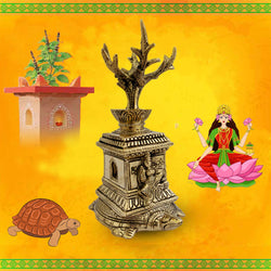 Divya Mantra Sri Lakshmi Tulsi Vrindavan on Turtle Idol Home Temple Decor Mandir Room Decoration Accessories Indian Hindu Goddess Diwali Pooja Murti Articles Statue Interior Decorative Showpiece -Gold - Divya Mantra