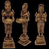 Deep Laxmi Indian Diwali Oil Lamp Pooja Diya Brass Light Puja Decorations Mandir Decoration Items Handmade Home Backdrop Decor Lamps Made India Decorative Wicks Diyas Deepam Vilakku -Gold - Divya Mantra