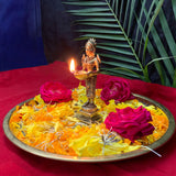Deep Laxmi Indian Diwali Oil Lamp Pooja Diya Brass Light Puja Decorations Mandir Decoration Items Handmade Home Backdrop Decor Lamps Made India Decorative Diyas Vilakku - Gold - Set of 2 - Divya Mantra