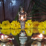 Deep Laxmi Indian Diwali Oil Lamp Pooja Diya Brass Light Puja Decorations Mandir Decoration Items Handmade Home Backdrop Decor Lamps Made India Decorative Diyas Vilakku - Gold - Set of 2 - Divya Mantra