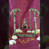 Laddu Gopal on Jhula Brass Statue Little Bal Krishna Janmashtami Murti Kanha Idol Ladoo Bhagwan Sri Thakur ji Home Decor Mandir God Metal Showpiece Lord Pooja Beautiful Statues - Golden - Divya Mantra
