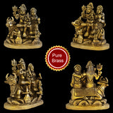 Shiva Parivar Shiv Parvati Ganesh Kartik Nandi Idol For Home Puja Room Decor Pooja Mandir Decoration Items Living Room Showpiece Decorations Office Murti God Statue Brass