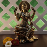 Laxmi on Lotus Idol For Home Puja Room Diwali Decor Pooja Mandir Decoration Items Living Room Showpiece Decorations Office Shri Lakshmi Murti Goddess Statue Brass Show Pieces