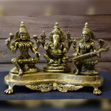 Sri Laxmi Ganesh Saraswati Idol For Home Puja Room Diwali Decor Pooja Mandir Decoration Items Living Room Showpiece Decorations Office Murti Idols Statue Brass Show Pieces Set