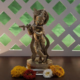 Sri Krishna Playing Flute Brass Statue Janmashtami Murti Kanha Bansuri Idol Bhagwan Thakur ji Home Decor Mandir God Brass Decorative Showpiece Lord Pooja Beautiful Statues