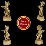 Sri Krishna Playing Flute Brass Statue Janmashtami Murti Kanha Bansuri Idol Bhagwan Thakur ji Home Decor Mandir God Brass Decorative Showpiece Lord Pooja Beautiful Statues