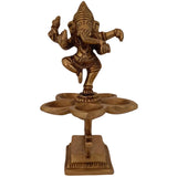 Ganesha Indian Diwali Oil Lamp Pooja Diya Brass Puja Decorations Mandir Decoration Items Handmade Home Backdrop Decor Lamps India Decorative Wicks Diyas Aarti Ganesh Deepam Deep - Gold - Divya Mantra