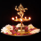Ganesha Indian Diwali Oil Lamp Pooja Diya Brass Puja Decorations Mandir Decoration Items Handmade Home Backdrop Decor Lamps India Decorative Wicks Diyas Aarti Ganesh - Gold - Set of 2 - Divya Mantra