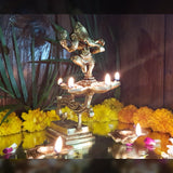Ganesha Indian Diwali Oil Lamp Pooja Diya Brass Puja Decorations Mandir Decoration Items Handmade Home Backdrop Decor Lamps India Decorative Wicks Diyas Aarti Ganesh Deepam Deep - Gold - Divya Mantra