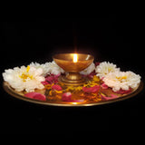 Brass Akhand Diya Indian Diwali Oil Lamp Pooja Puja Decorations Mandir Decoration Items Handmade Home Backdrop Decor Lamps Made India Decorative Wicks Welcome Diyas - Gold - Set of 2 - Divya Mantra