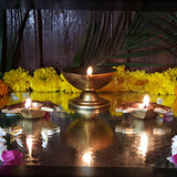 Brass Akhand Diya Indian Diwali Oil Lamp Pooja Puja Decorations Mandir Decoration Items Handmade Home Backdrop Decor Lamps Made India Decorative Wicks Diyas Welcome Deepam Deep - Gold - Divya Mantra