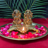 Indian Diwali Oil Lamp Pooja Diya Metal Puja Decorations Mandir Decoration Items Handmade Home Backdrop Decor Lamps Made India Decorative Wicks Diyas Welcome Laxmi Ganesh Deepam Deep-Gold - Divya Mantra