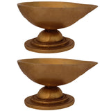 Brass Akhand Diya Indian Diwali Oil Lamp Pooja Puja Decorations Mandir Decoration Items Handmade Home Backdrop Decor Lamps Made India Decorative Wicks Welcome Diyas - Gold - Set of 2 - Divya Mantra