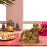 Divya Mantra Sri Nandi Bail Statue Home Temple Decor Mandir Room Decoration Accessories Indian Hindu Pooja Murti Nandhi Bull Shivling God Brass Statue Puja Articles Interior Decorative Showpiece -Gold - Divya Mantra