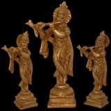 Krishna Playing Flute Brass Statue Janmashtami Murti Kanha Bansuri Idol Bhagwan Sri Thakur ji Home Decor Mandir God Metal Decorative Showpiece Lord Pooja Beautiful Statues - Golden - Divya Mantra