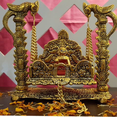 QUVYARTS Laddu Gopal Jhula Set of 3 with Murti, Krishna Jhula, Kanha Ji  Jhula, Swing / Palna for Home and Office Temple Puja Articles