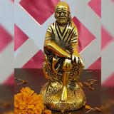 Sai Baba Murti Shirdi Saibaba Idol for Pooja Mandir Decoration Metal Statue Home Decor Showpiece Showcase Items for Living Room Vastu Item Good Luck Table Decorative Accessories