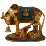 Kamdhenu Cow with Calf Big Size Statue for Pooja Krishna Janmashtami Decoration Items Laddu Gopal Gomatha Kamadenuvu Idol Rukhwat Rukvat Decorative Puja Mandir