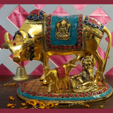 Kamdhenu Cow with Calf Big Size Statue for Pooja Krishna Janmashtami Decoration Items Laddu Gopal Gomatha Kamadenuvu Idol Rukhwat Rukvat Decorative Puja Mandir