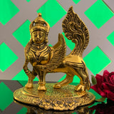Divya Mantra Kamdhenu Cow with Wings Statue for Pooja Krishna Janmashtami Decoration Items Laddu Gopal Gomatha Kamadenuvu Idol Rukhwat Rukvat Decorative Puja Mandir Murti - Golden