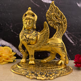 Divya Mantra Kamdhenu Cow with Wings Statue for Pooja Krishna Janmashtami Decoration Items Laddu Gopal Gomatha Kamadenuvu Idol Rukhwat Rukvat Decorative Puja Mandir Murti - Golden