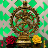 Divya Mantra Natraj Shiva Statue Home Decor Hindu God Dancing Nataraja Indian Handicrafts Mandir Temple Pooja Antique Metal Lord Sri Nataraj Sculpture Statues Vastu Murti Diwali Idol - Golden