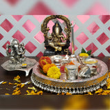 Pooja Thali Puja Mandir Decoration Items Aarti Plate Diwali Laxmi Pujan Ganesh Chaturthi Karva Chauth Rakhi Rakshabandhan Karwachauth Teej Bhog Decorative Articles Large, Set (Silver)