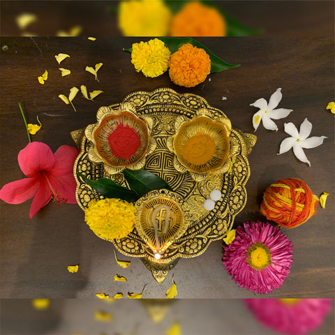 Pooja Thali Set Puja Kit Mandir Decoration Items Aarti Plate Diwali La