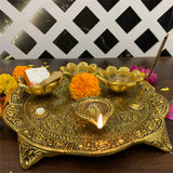 Pooja Thali Set Puja Kit Mandir Decoration Items Aarti Plate Diwali Laxmi Pujan Ganesh Chaturthi Karva Chauth Rakhi Rakshabandhan Karwachauth Teej Bhog Decorative Articles Large (Gold)