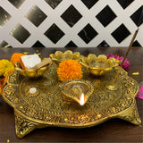 Pooja Thali Set Puja Kit Mandir Decoration Items Aarti Plate Diwali Laxmi Pujan Ganesh Chaturthi Karva Chauth Rakhi Rakshabandhan Karwachauth Teej Bhog Decorative Articles Large (Gold)