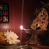 Indian Diwali Oil Lamp Pooja Diya Brass Light Puja Decorations Mandir Decoration Items Handmade Table Home Backdrop Decor Lamps Made in India Decorative Wicks Diyas Vilakku Yoga Deepak - Golden - Divya Mantra