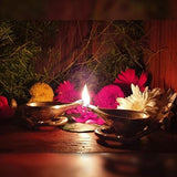 Indian Diwali Oil Lamp Pooja Diya Brass Light Puja Decorations Mandir Decoration Items Handmade Table Home Backdrop Decor Lamps Made in India Decorative Wicks Diyas Vilakku Deepak Set of 2 - Gold - Divya Mantra