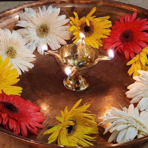 Indian Diwali Oil Lamp Pooja Diya Brass Light Puja Decorations Mandir  Decoration Items Handmade Table Home Backdrop Decor Lamps Made in India  Decorative Wicks Diyas Deep Laxmi Deepam Deepak | Divya Mantra |