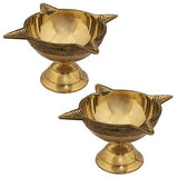 Indian Diwali Oil Lamp Pooja Diya Brass Light Puja Decorations Mandir Decoration Items Handmade Table Home Backdrop Decor Lamps Made in India Decorative Wicks Kuthu Vilakku Deepak Set of 2 - Gold - Divya Mantra
