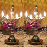 Indian Diwali Oil Lamp Pooja Diya Brass Light Puja Decorations Mandir Decoration Items Handmade Table Home Backdrop Decor Lamps Made in India Decorative Wicks Diyas Jyoti Deepak Vilakku Set of 2 -Gold - Divya Mantra