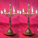 Indian Diwali Oil Lamp Pooja Diya Brass Light Puja Decorations Mandir Decoration Items Handmade Table Home Backdrop Decor Lamps Made in India Decorative Wicks Diyas Jyoti Deepak Vilakku Set of 2 -Gold - Divya Mantra