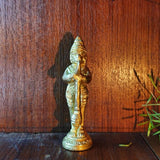Hanuman Idol Home Temple Decor Mandir Room Decoration Accessories Indian Hindu Pooja Murti Sri Bajrang Bali Holding Mace Gada God Brass Statue Puja Articles Interior Decorative Showpiece  - Golden - Divya Mantra
