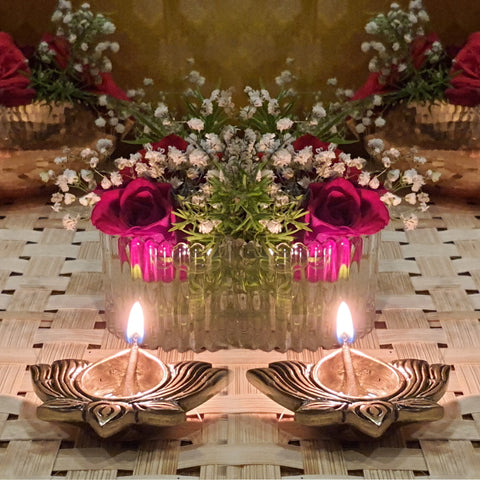 Lotus Kamal Diya Brass Vilakku Indian Diwali Oil Lamp Pooja Light Decoration  | eBay