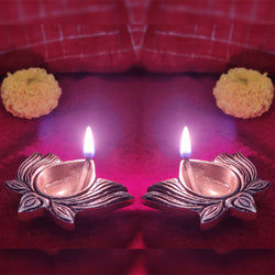Brass Laxmi Diya for Pooja Room Kuthu Vilakku Puja Items Home Deepam Oil Lamp Indian Diwali Decoration Item Mandir Decor Backdrop Decorative Handmade Lamps Set of 2 - Gold Lotus Kamal