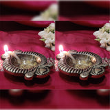 Brass Laxmi Diya for Pooja Room Kuthu Vilakku Puja Items Home Deepam Oil Lamp Indian Diwali Decoration Item Mandir Decor Backdrop Decorative Handmade Lamps Set of 2 - Gold Swastik Flower