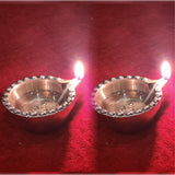 Brass Laxmi Diya for Pooja Room Kuthu Vilakku Puja Items Home Deepam Oil Lamp Indian Diwali Decoration Item Mandir Decor Backdrop Decorative Handmade Lamps Set of 2 - Gold Swastik Round