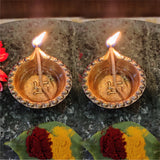 Brass Laxmi Diya for Pooja Room Kuthu Vilakku Puja Items Home Deepam Oil Lamp Indian Diwali Decoration Item Mandir Decor Backdrop Decorative Handmade Lamps Set of 2 - Gold Swastik Round