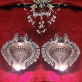 Brass Laxmi Diya for Pooja Room Kuthu Vilakku Puja Items Home Deepam Oil Lamp Indian Diwali Decoration Item Mandir Decor Backdrop Decorative Handmade Lamps Set of 2 - Gold Laxmi Ganesh