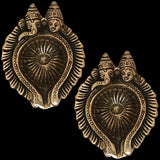 Brass Laxmi Diya for Pooja Room Kuthu Vilakku Puja Items Home Deepam Oil Lamp Indian Diwali Decoration Item Mandir Decor Backdrop Decorative Handmade Lamps Set of 2 - Gold Laxmi Ganesh