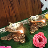 Brass Laxmi Diya for Pooja Room Kuthu Vilakku Puja Items Home Deepam Oil Lamp Indian Diwali Decoration Item Mandir Decor Backdrop Decorative Handmade Lamps Set of 2